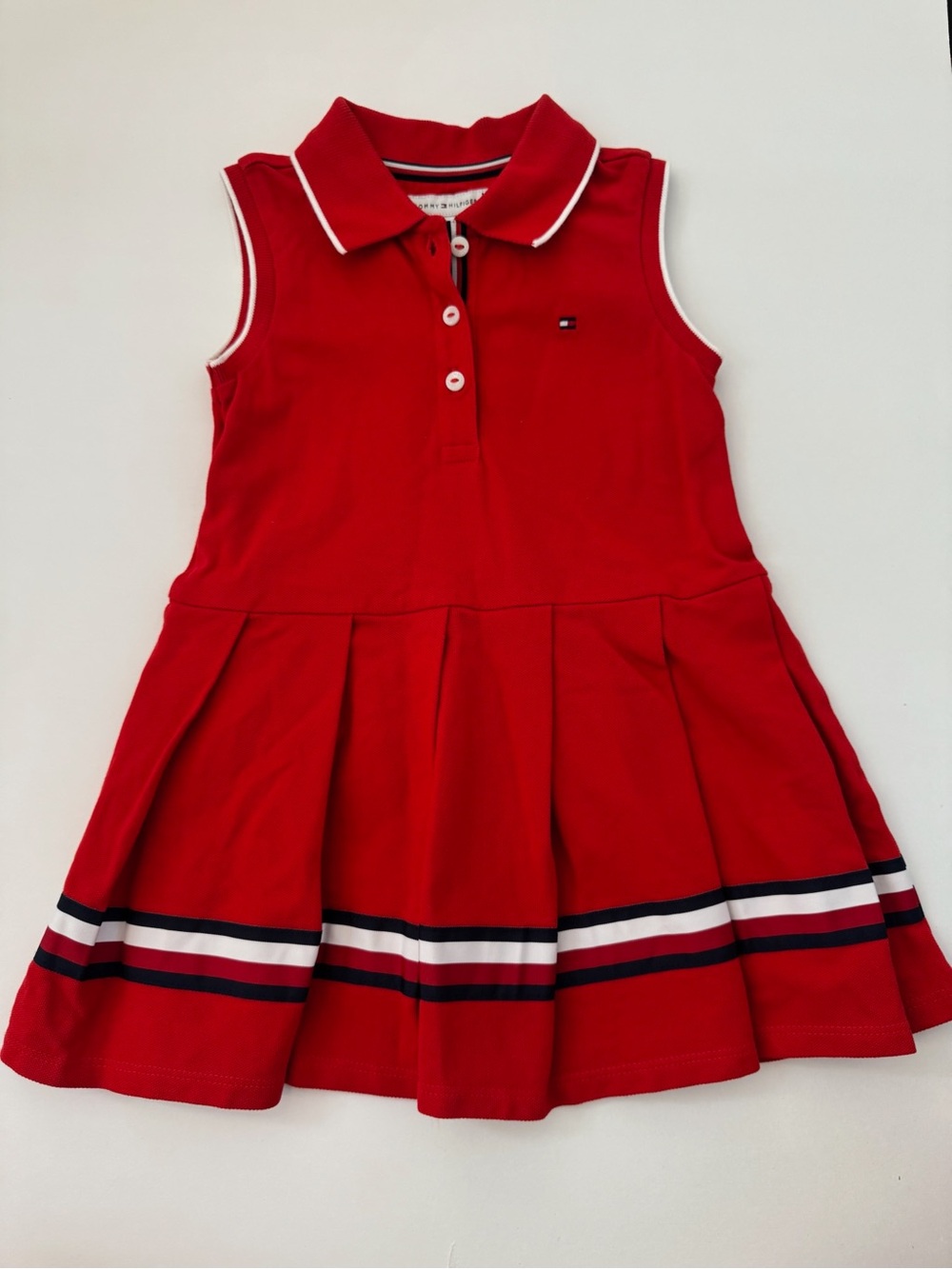 Tommy Hilfiger Red Sleeveless Polo Tennis Dress with Stripe Trim